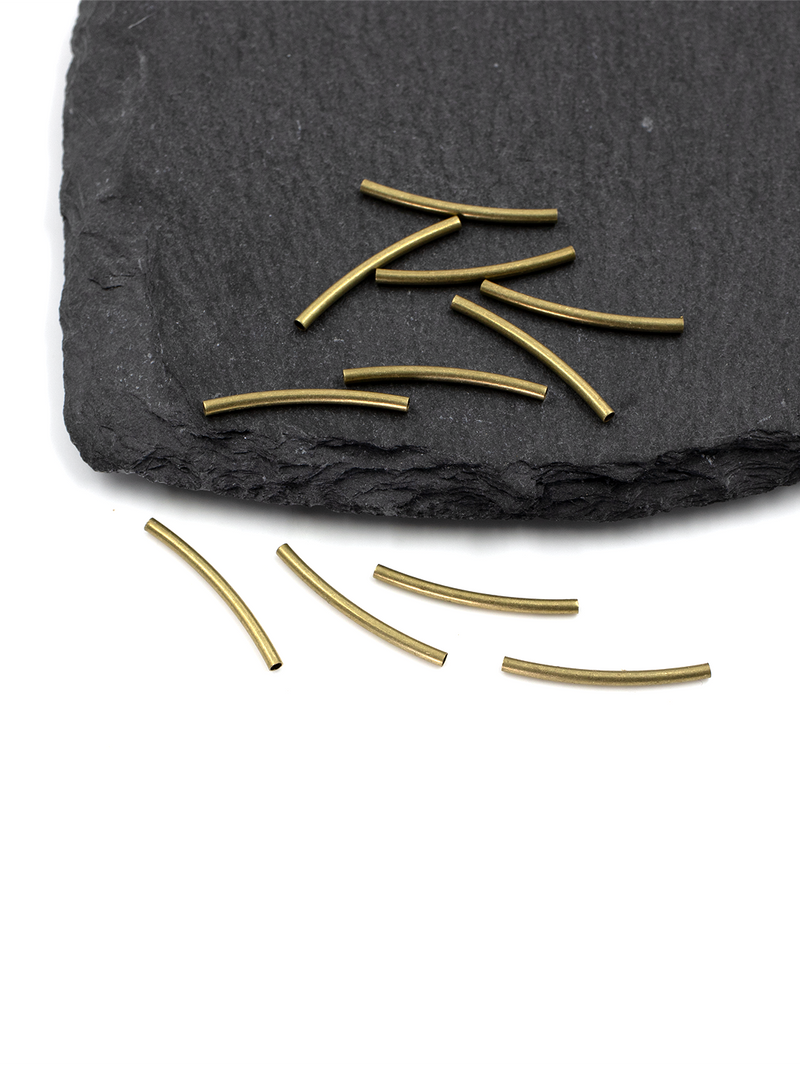 50 x Raw Brass Curved Tube Spacer Beads, 20x1.5mm