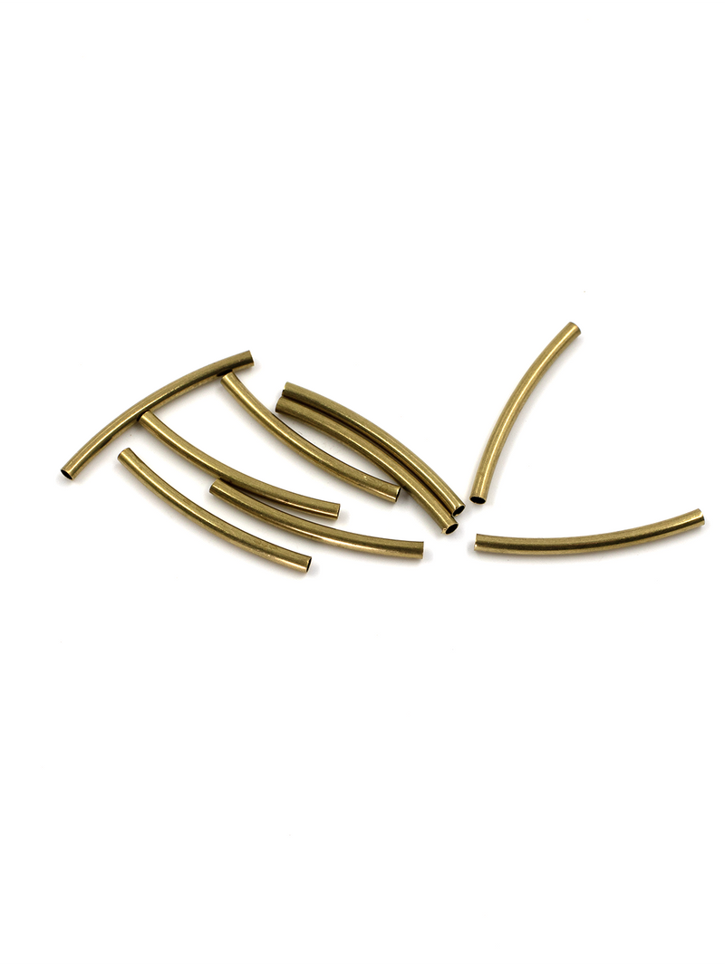 50 x Raw Brass Curved Tube Spacer Beads, 25x2mm (C0675)