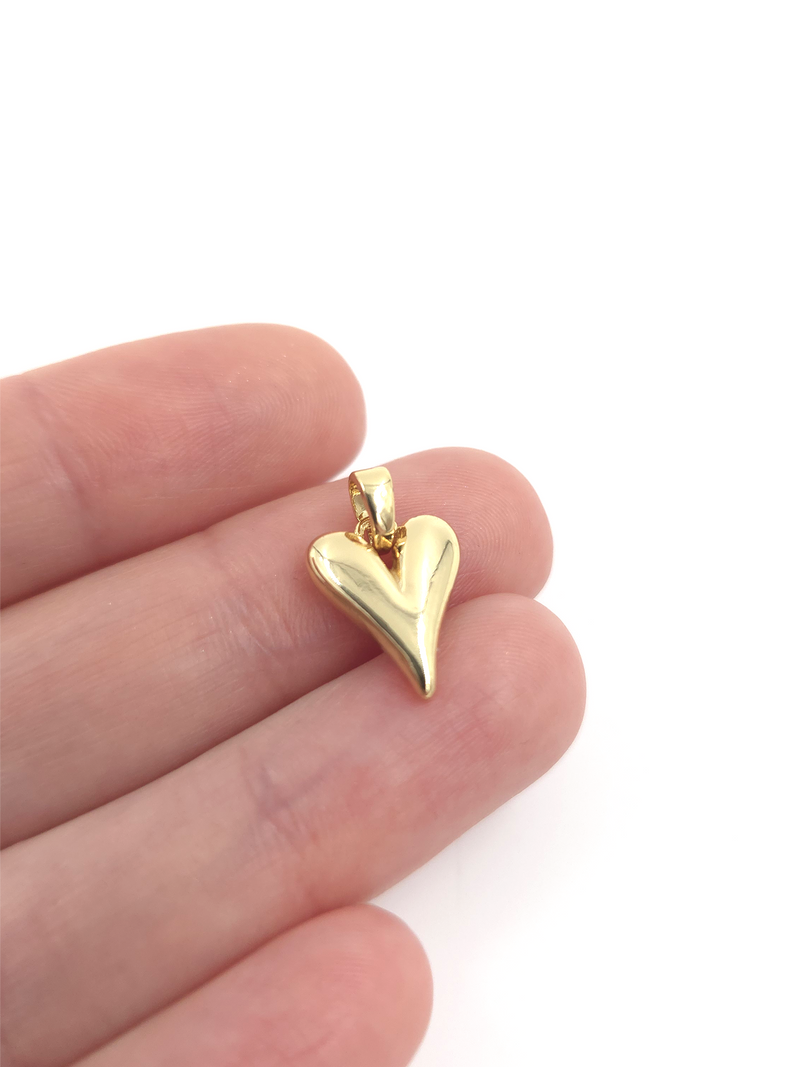 1 x 18K Gold Plated Brass Heart Pendant with Bail, 15x12mm (2117)