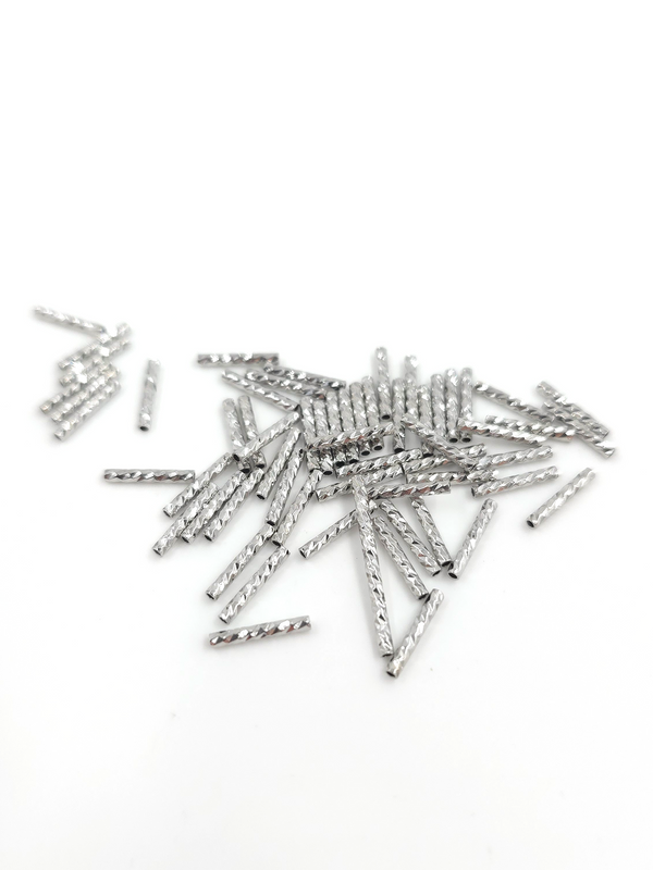 20 x Platinum Plated Brass Laser Cut Tube Spacer Beads, 10x2mm or 10x1.5mm