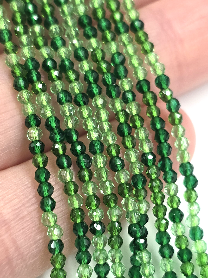 1 strand x 2mm Green Mix Micro Faceted Crystal Beads (4116)