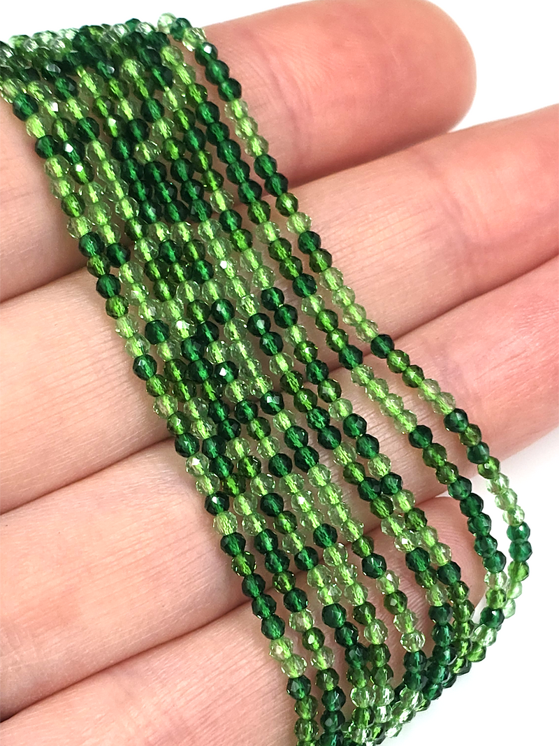 1 strand x 2mm Green Mix Micro Faceted Crystal Beads (4116)