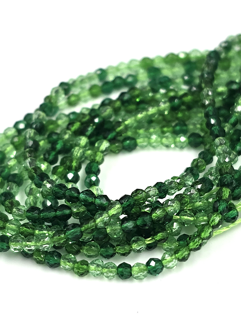 1 strand x 2mm Green Mix Micro Faceted Crystal Beads (4116)