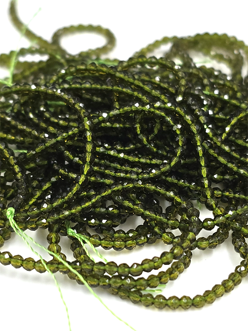 1 strand x 2mm Juniper Green Micro Faceted Crystal Beads (4118)