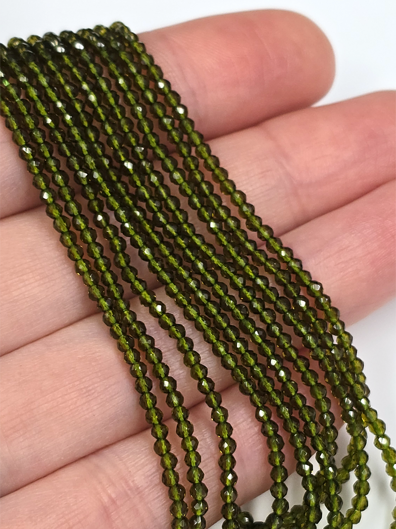 1 strand x 2mm Juniper Green Micro Faceted Crystal Beads (4118)