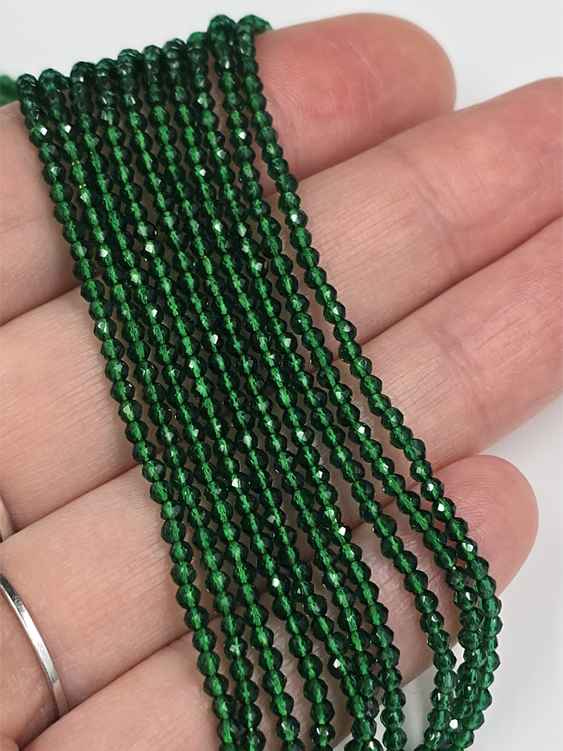 1 strand x 2mm Emerald Green Micro Faceted Crystal Beads (4119)