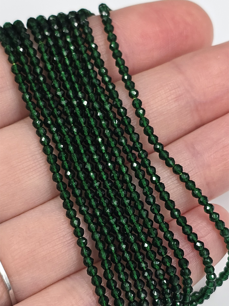 1 strand x 2mm Forest Green Micro Faceted Crystal Beads (4120)