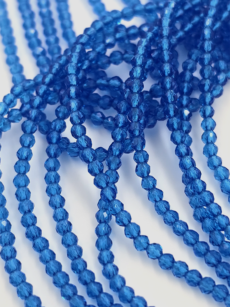 1 strand x 2mm Azure Blue Micro Faceted Crystal Beads (4121)