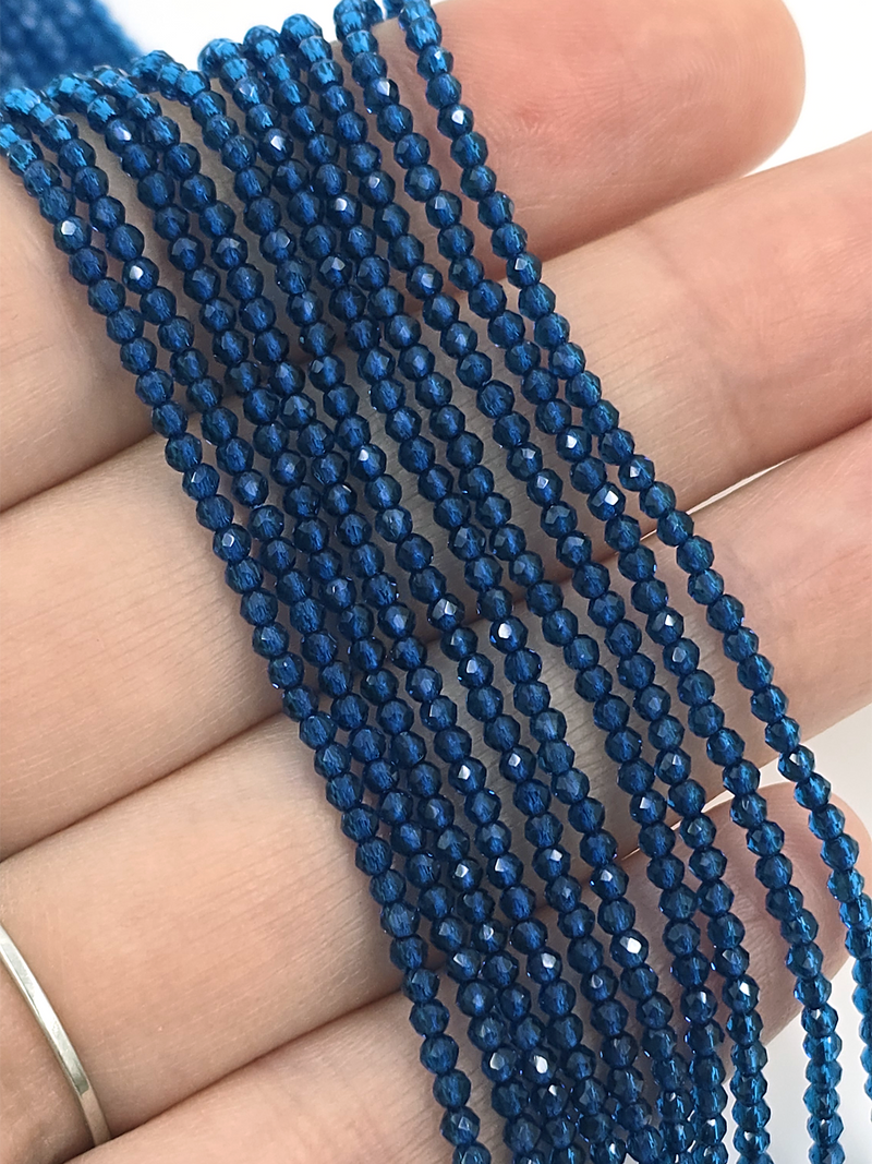 1 strand x 2mm Prussian Blue Micro Faceted Crystal Beads (4122)