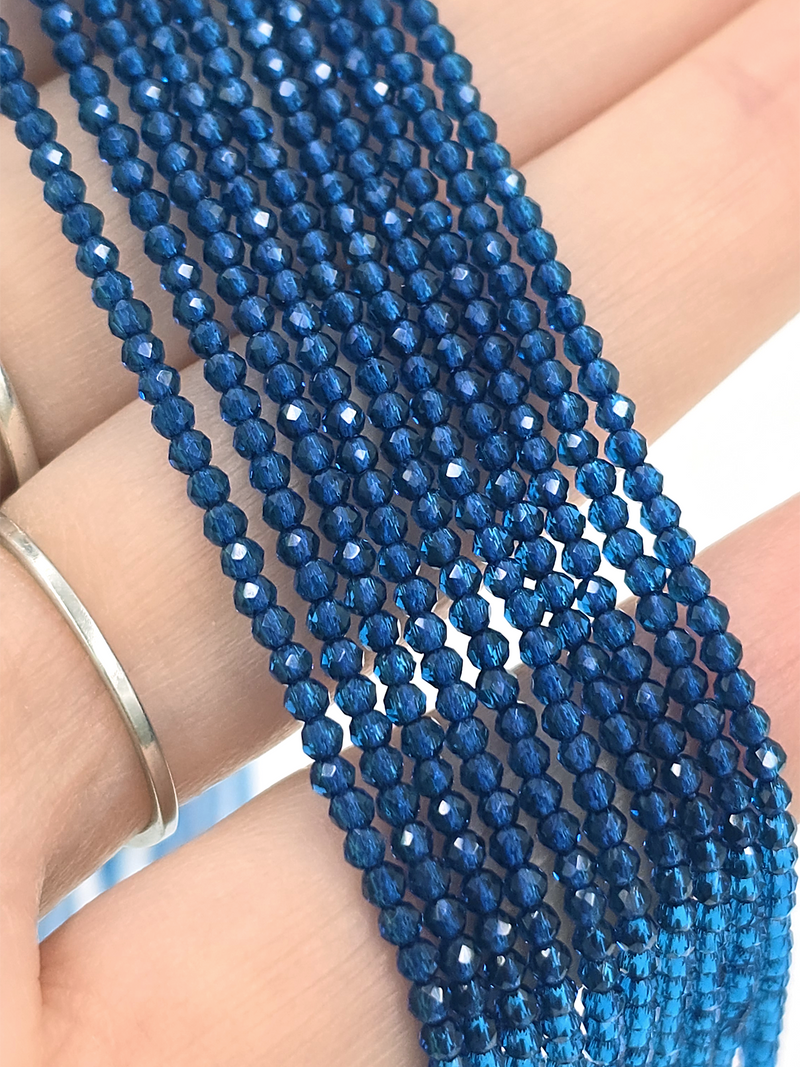 1 strand x 2mm Prussian Blue Micro Faceted Crystal Beads (4122)