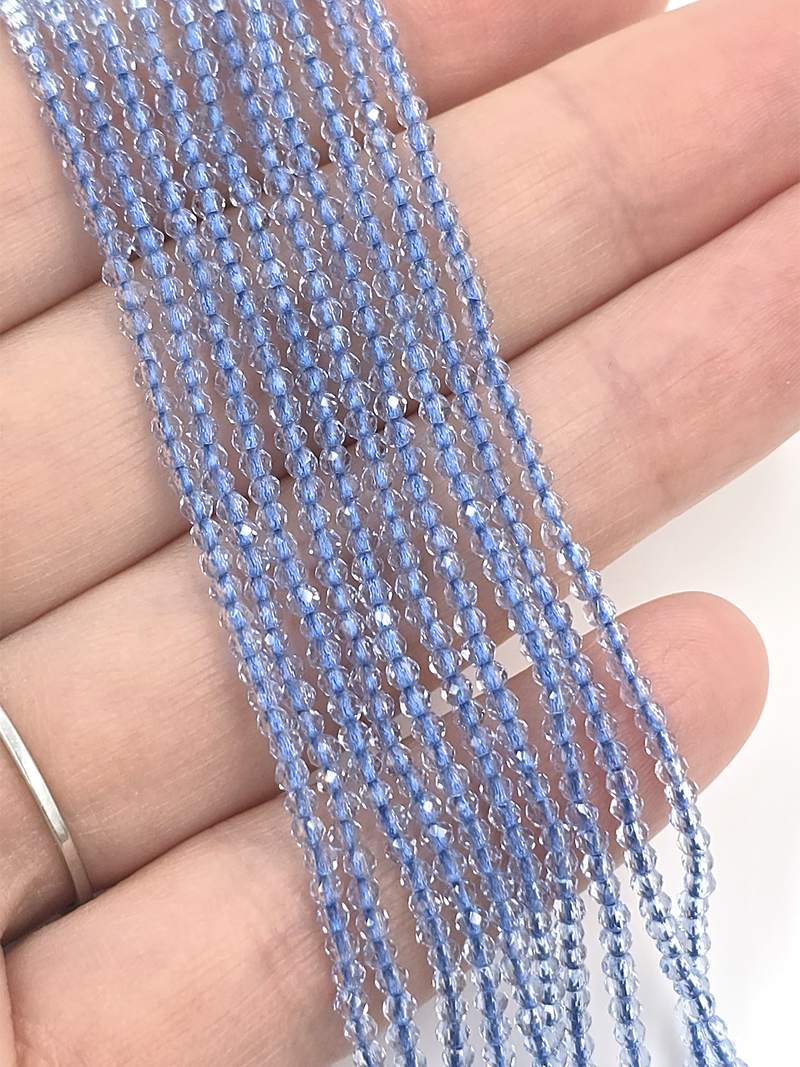 1 strand x 2mm Light Blue Micro Faceted Crystal Beads (4123)