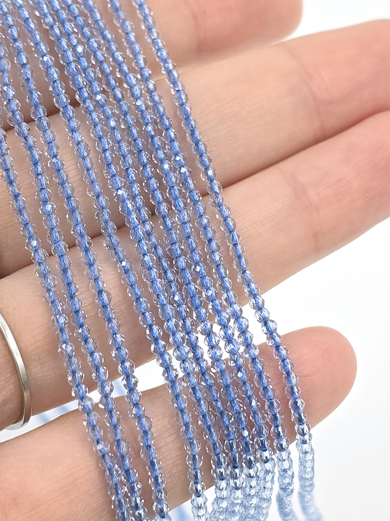 1 strand x 2mm Light Blue Micro Faceted Crystal Beads (4123)