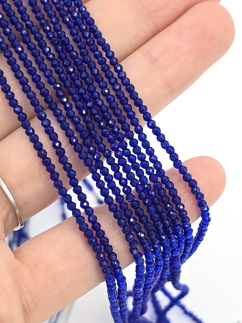 1 strand x 2mm Royal Blue Micro Faceted Crystal Beads (4124)