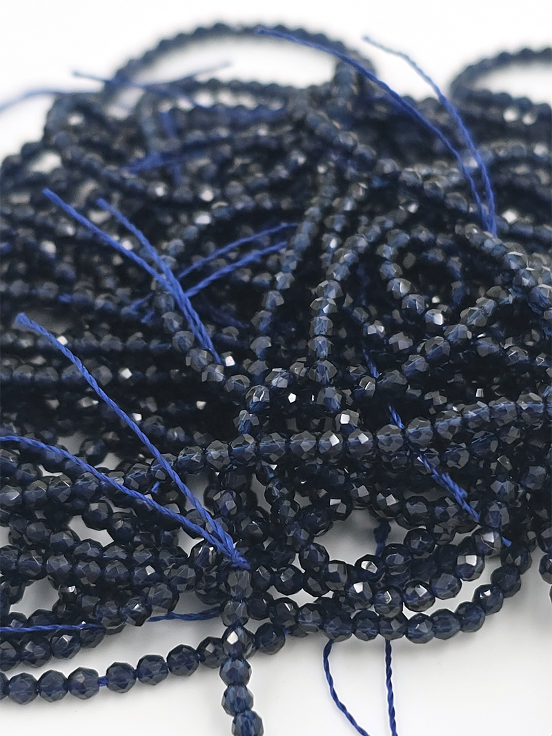 1 strand x 2mm Sapphire Blue Micro Faceted Crystal Beads (4125)