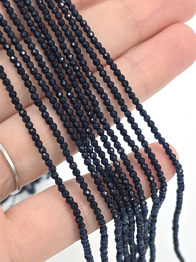 1 strand x 2mm Sapphire Blue Micro Faceted Crystal Beads (4125)