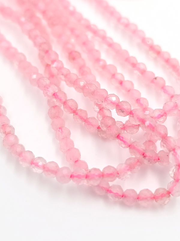 1 strand x 3mm Faceted Round Rose Quartz Gemstone Beads (4141)
