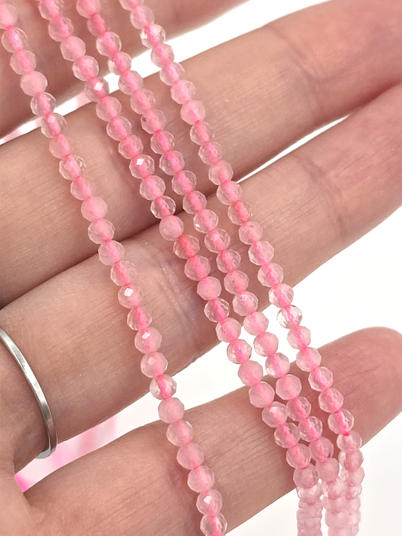 1 strand x 3mm Faceted Round Rose Quartz Gemstone Beads (4141)