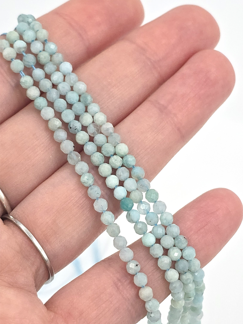 1 strand x 3mm Faceted Round Amazonite Gemstone Beads (4142)