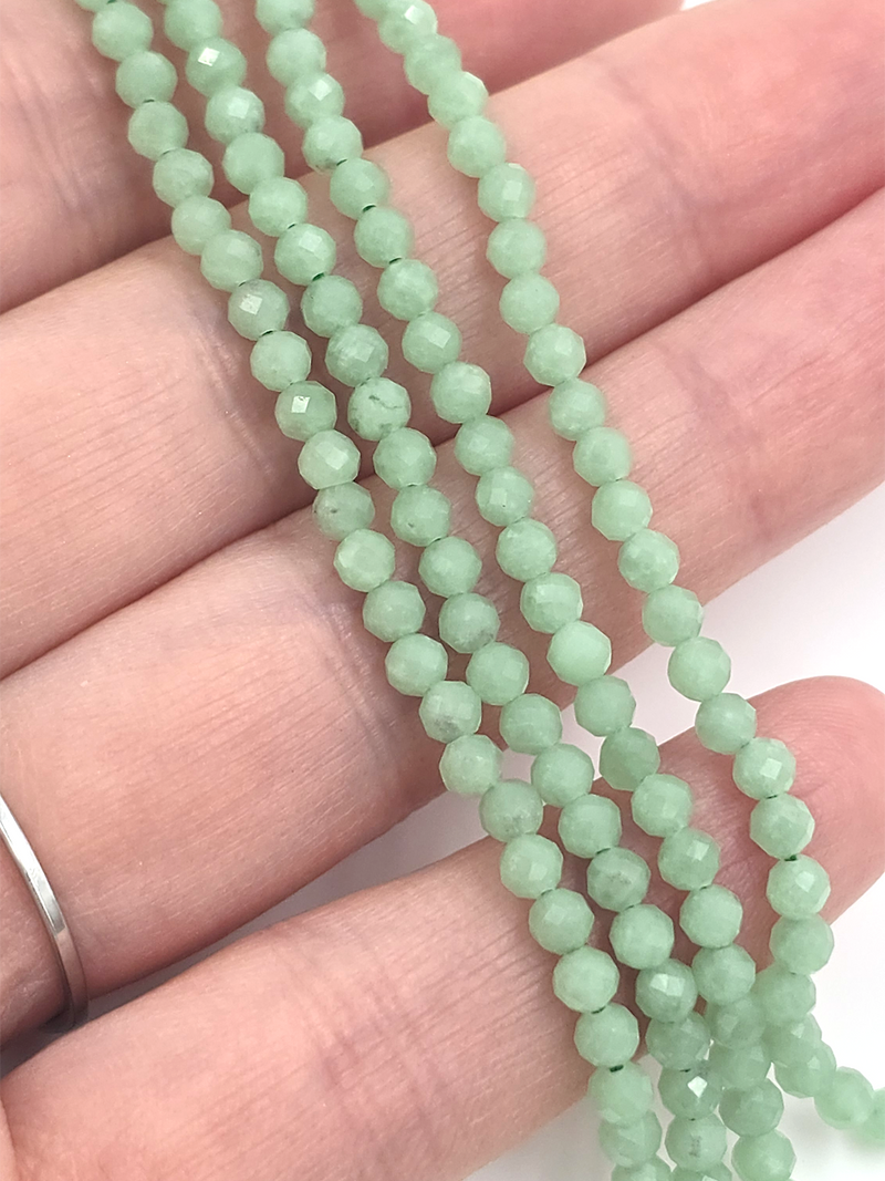 1 strand x 3mm Faceted Round Jadeite Gemstone Beads (4143)