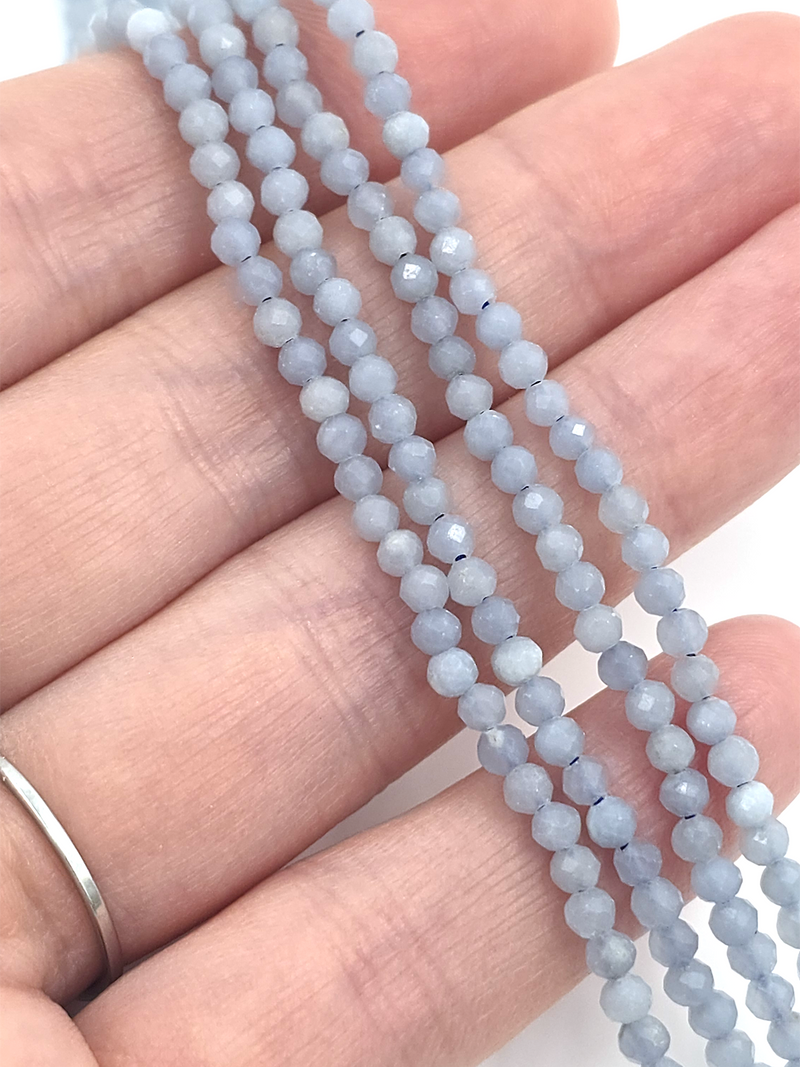 1 strand x 3mm Faceted Round Angelite Gemstone Beads (4144)