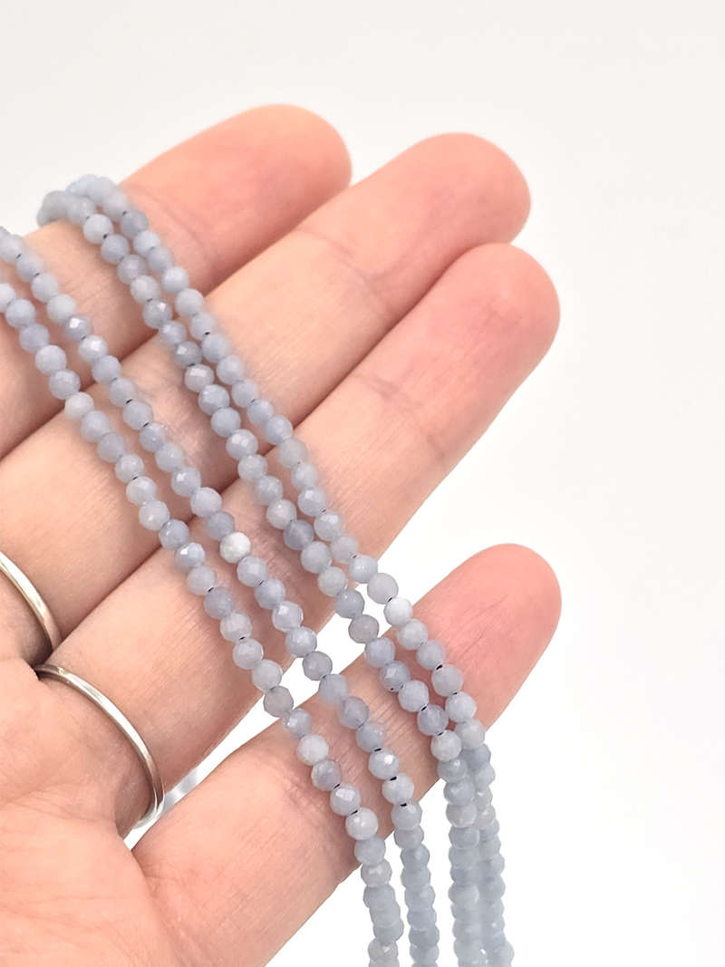 1 strand x 3mm Faceted Round Angelite Gemstone Beads (4144)