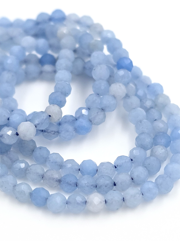 1 strand x 3mm Faceted Round Aquamarine Gemstone Beads (4148)