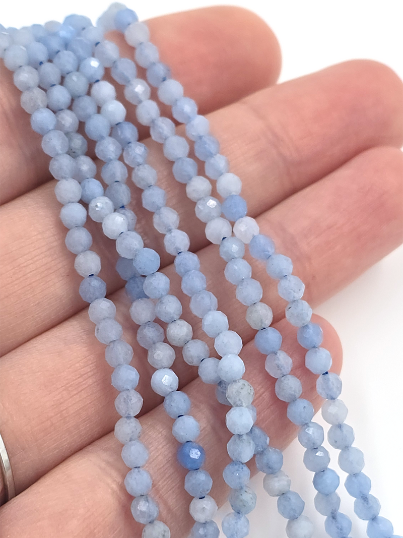 1 strand x 3mm Faceted Round Aquamarine Gemstone Beads (4148)