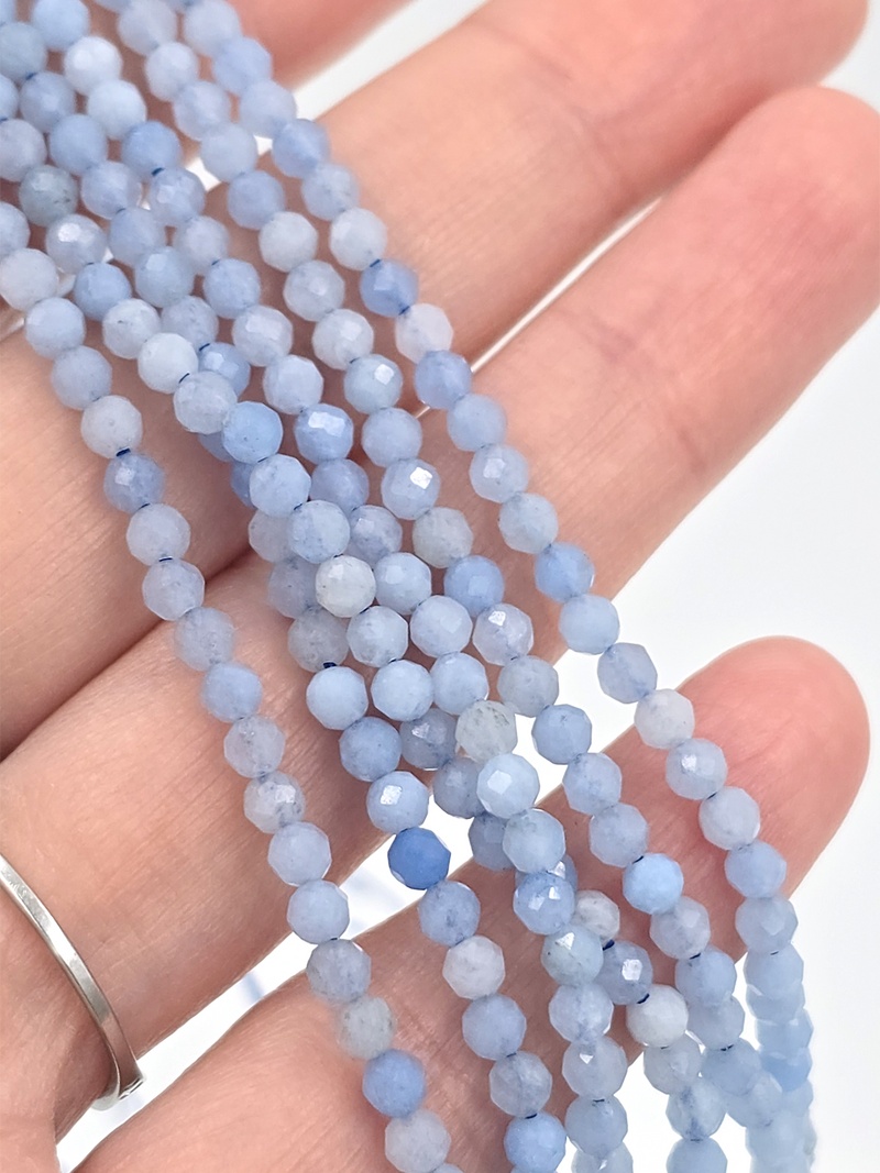 1 strand x 3mm Faceted Round Aquamarine Gemstone Beads (4148)