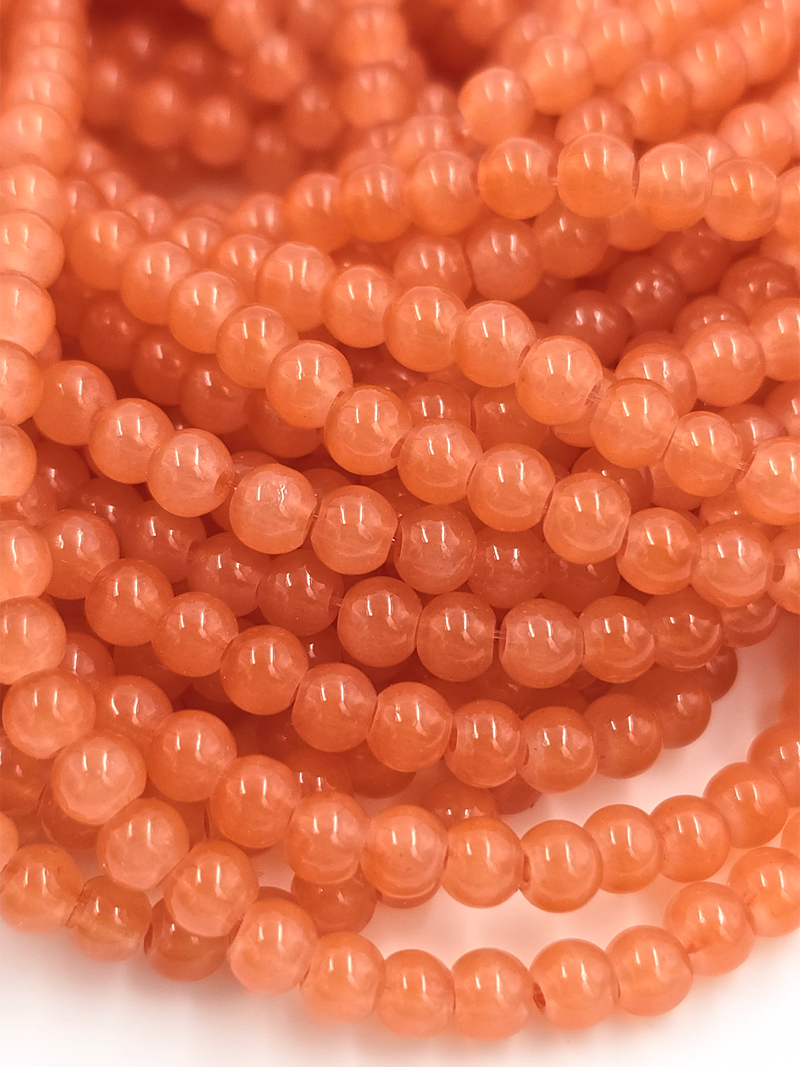 1 strand x Orange Jade Imitation Round Glass Beads, 4.5mm