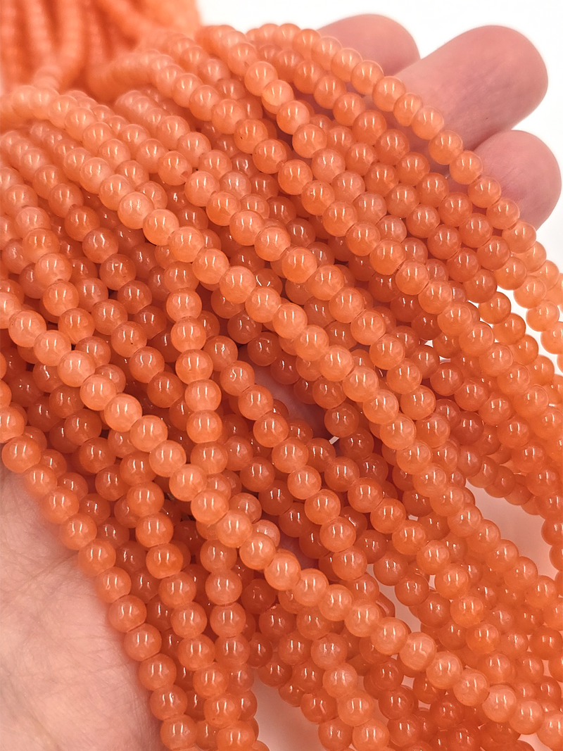 1 strand x Orange Jade Imitation Round Glass Beads, 4.5mm