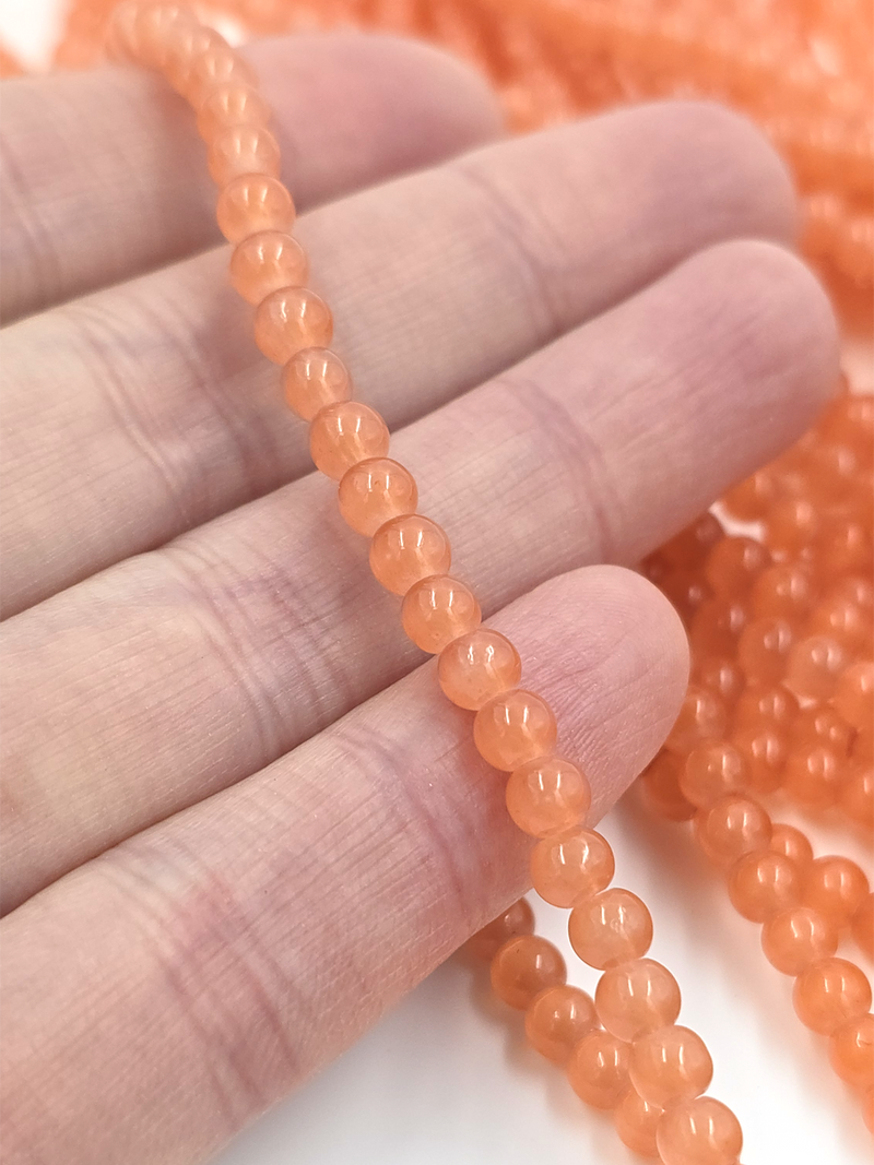 1 strand x Orange Jade Imitation Round Glass Beads, 4.5mm