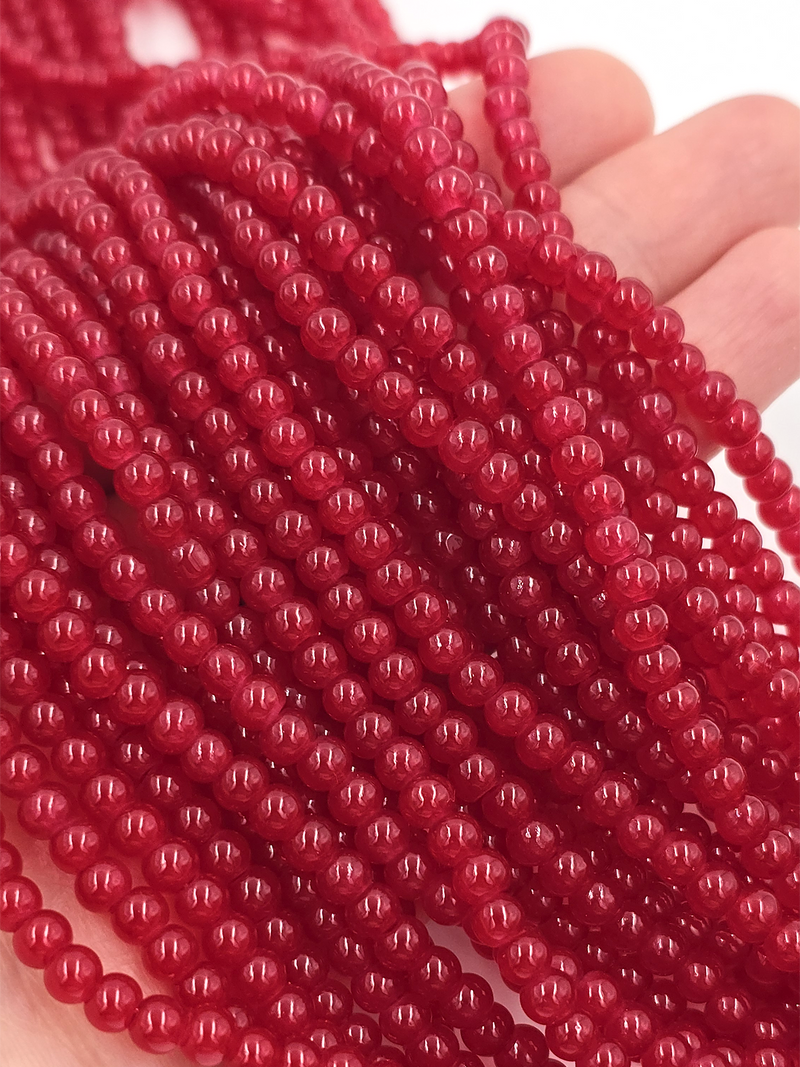 1 strand x Crimson Red Jade Imitation Round Glass Beads, 4.5mm