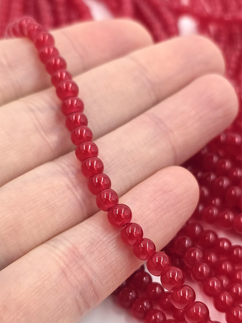 1 strand x Crimson Red Jade Imitation Round Glass Beads, 4.5mm