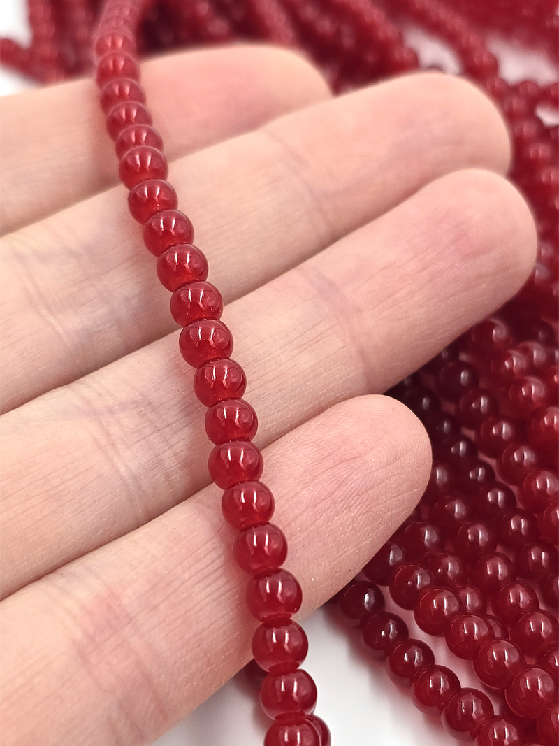 1 strand x Burgundy Jade Imitation Round Glass Beads, 4.5mm