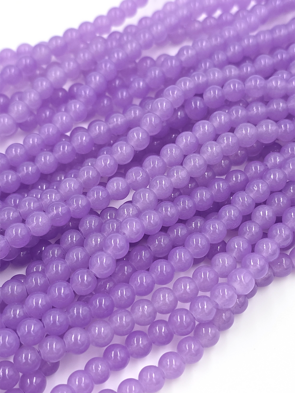 1 strand x Purple Jade Imitation Round Glass Beads, 6.5mm