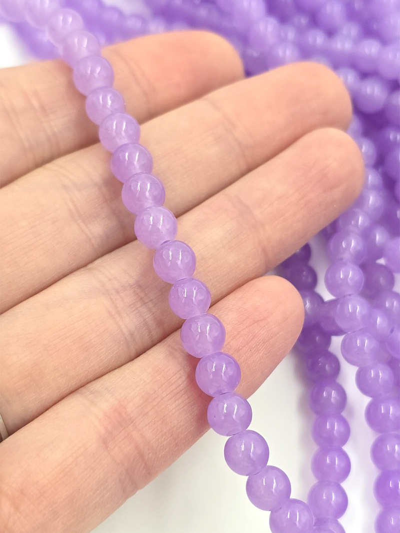 1 strand x Purple Jade Imitation Round Glass Beads, 6.5mm