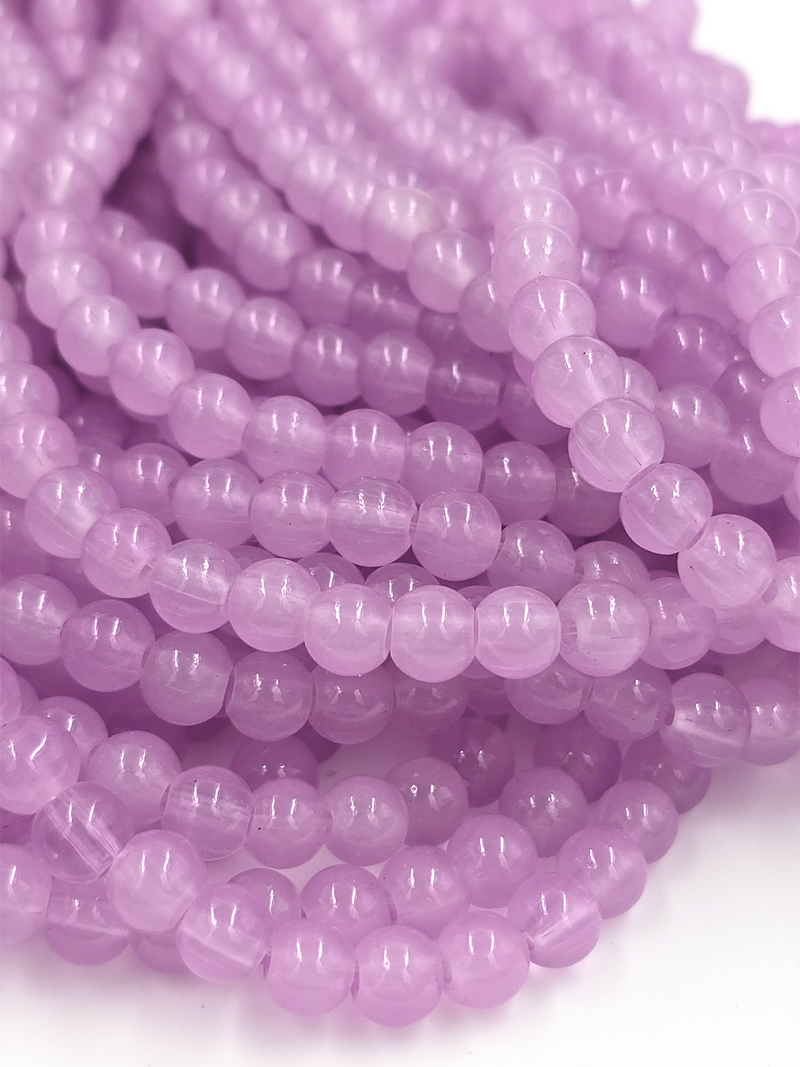 1 strand x Lilac Jade Imitation Round Glass Beads, 6.5mm