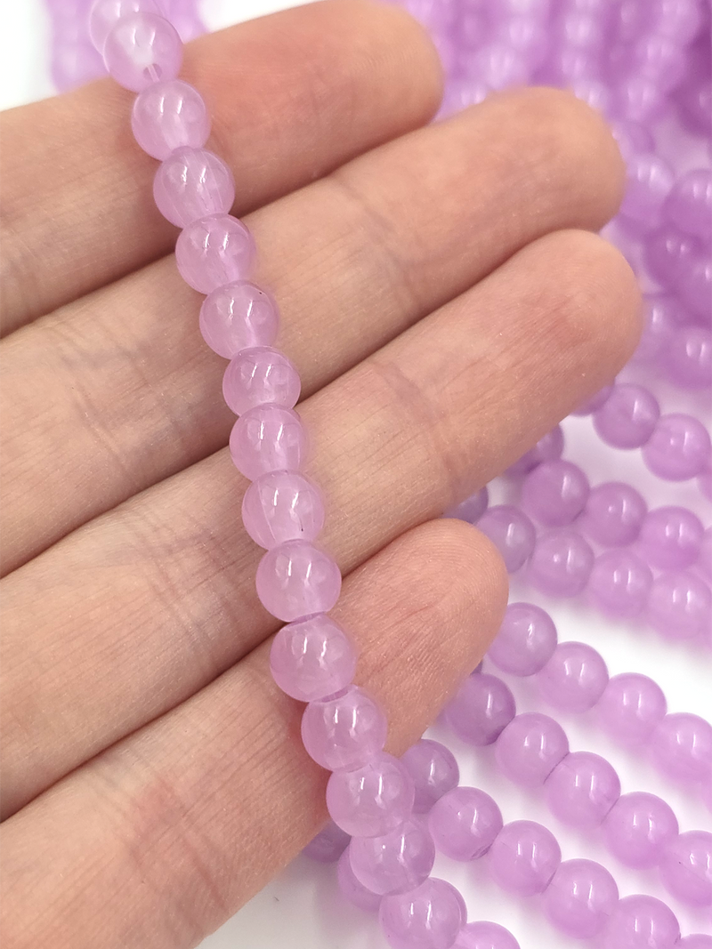 1 strand x Lilac Jade Imitation Round Glass Beads, 6.5mm