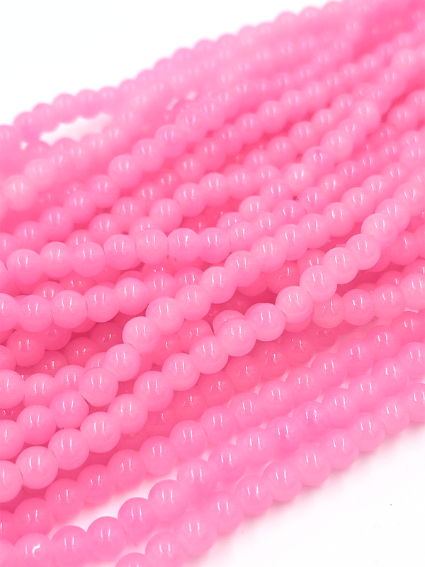 1 strand x Bright Pink Jade Imitation Round Glass Beads, 6.5mm