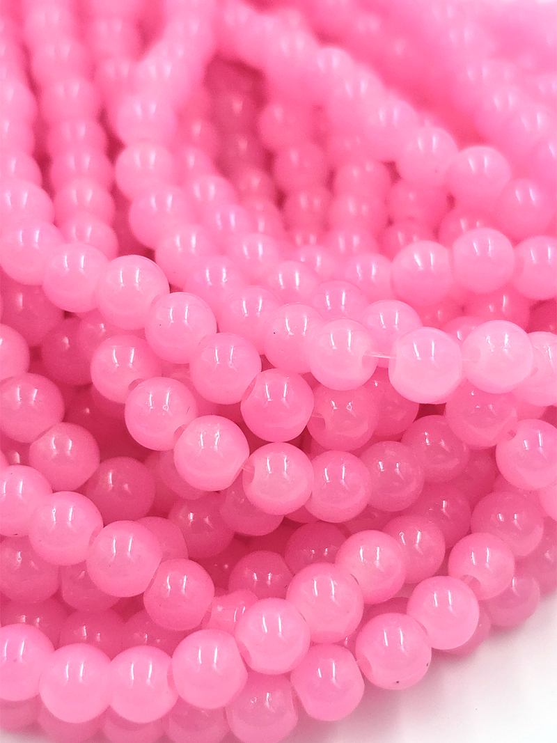 1 strand x Bright Pink Jade Imitation Round Glass Beads, 6.5mm