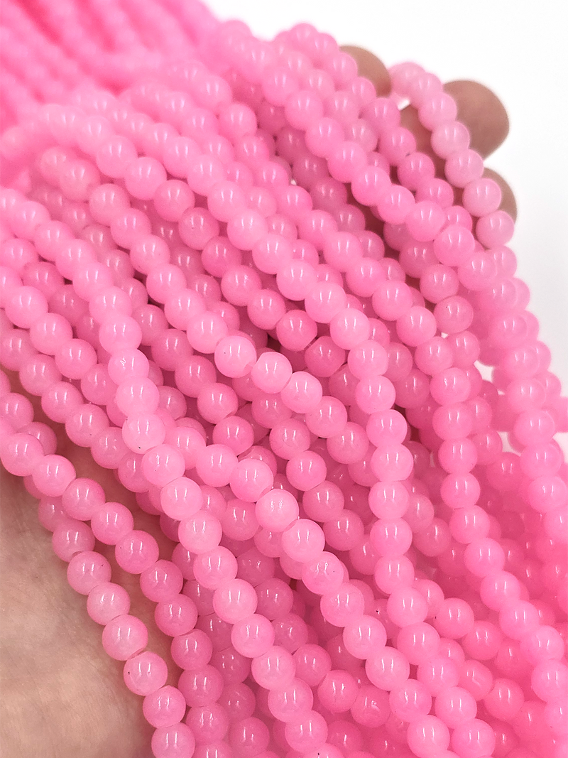 1 strand x Bright Pink Jade Imitation Round Glass Beads, 6.5mm