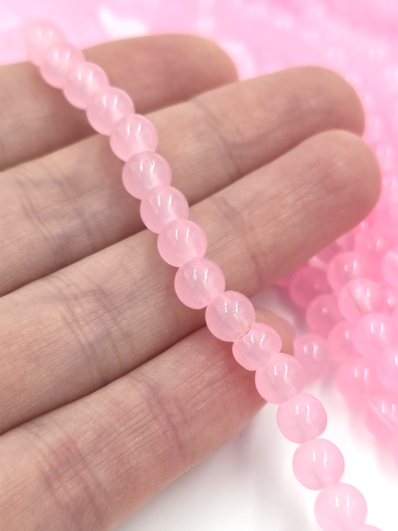 1 strand x Pink Jade Imitation Round Glass Beads, 6.5mm