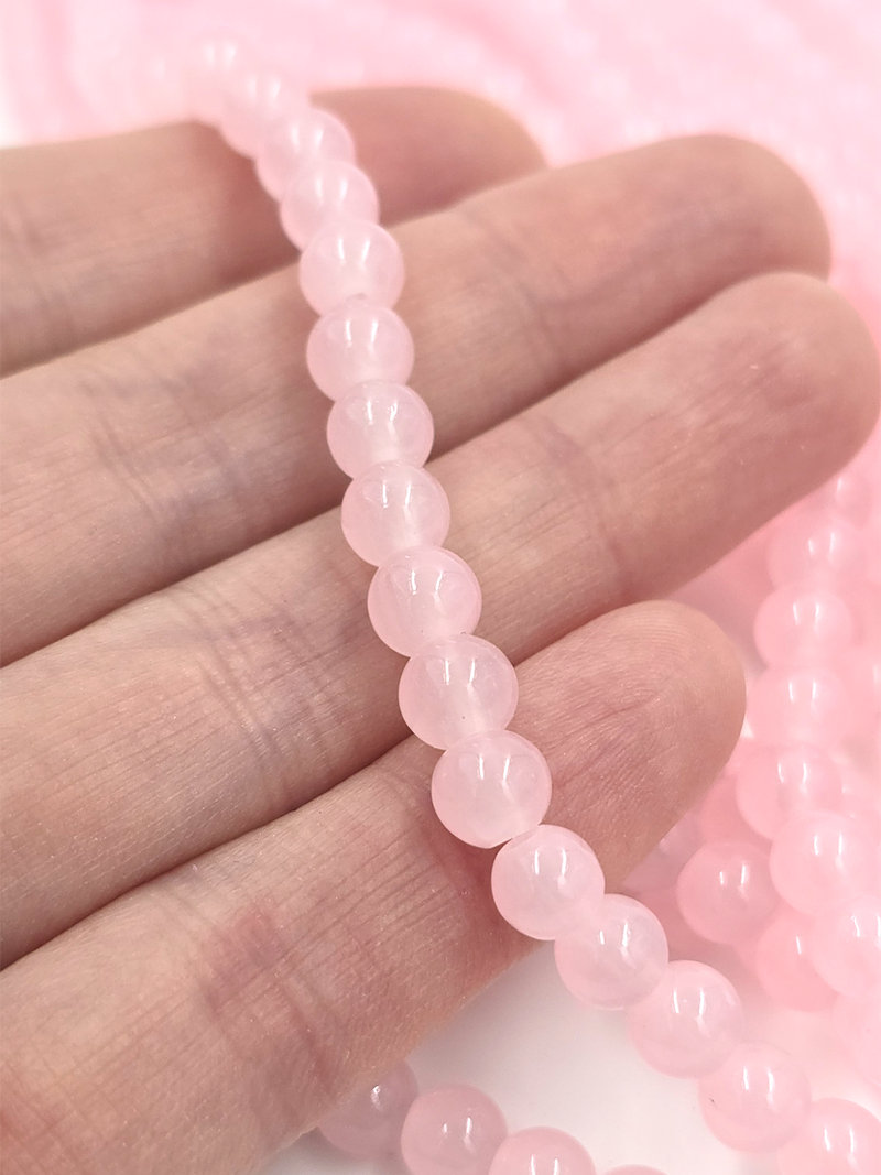 1 strand x Rose Quartz Imitation Round Glass Beads, 6.5mm