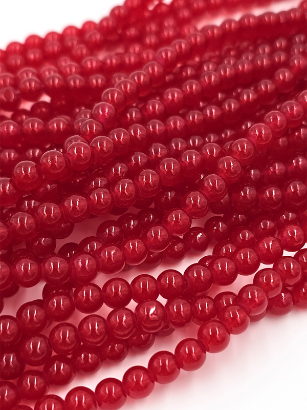 1 strand x Crimson Red Jade Imitation Round Glass Beads, 6.5mm