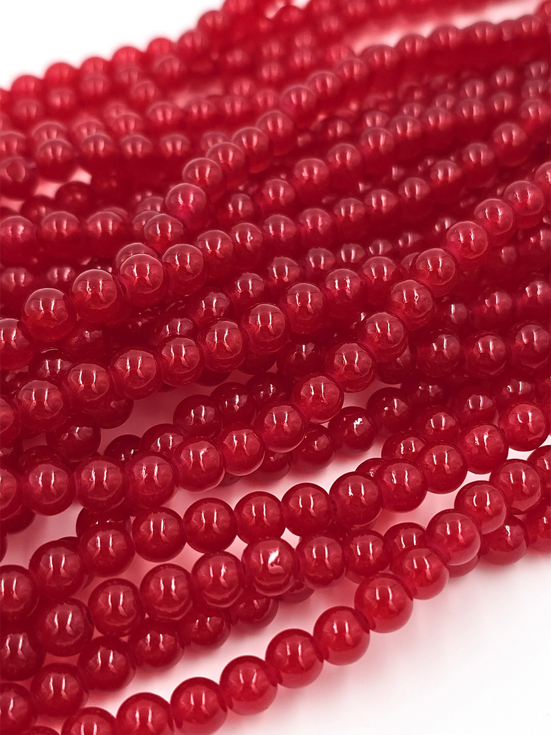 1 strand x Crimson Red Jade Imitation Round Glass Beads, 6.5mm