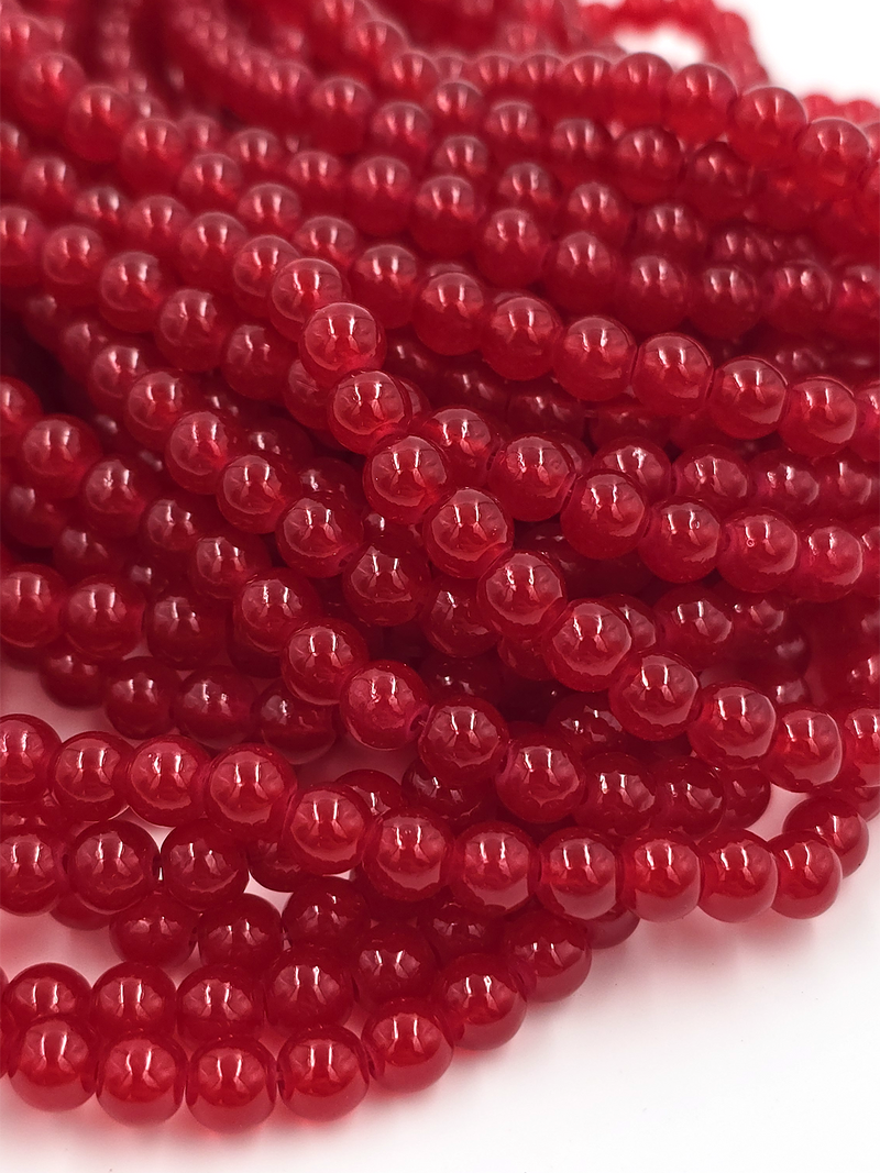 1 strand x Crimson Red Jade Imitation Round Glass Beads, 6.5mm