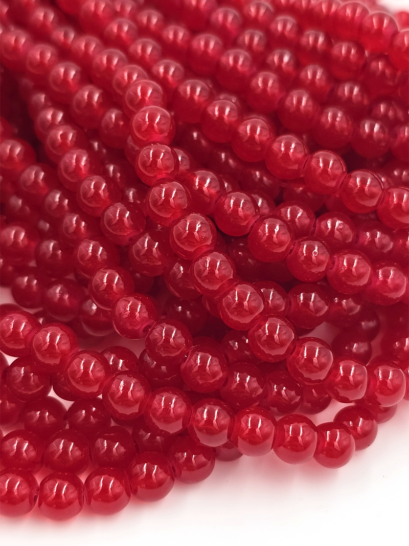 1 strand x Crimson Red Jade Imitation Round Glass Beads, 6.5mm