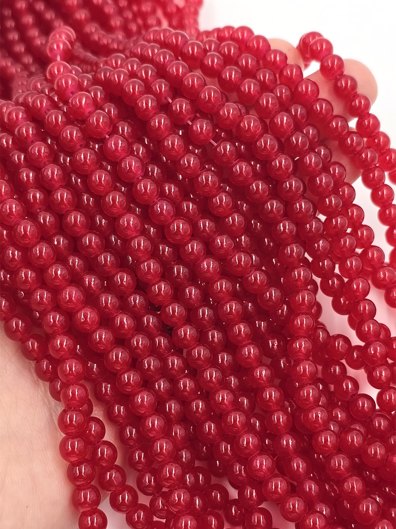 1 strand x Crimson Red Jade Imitation Round Glass Beads, 6.5mm