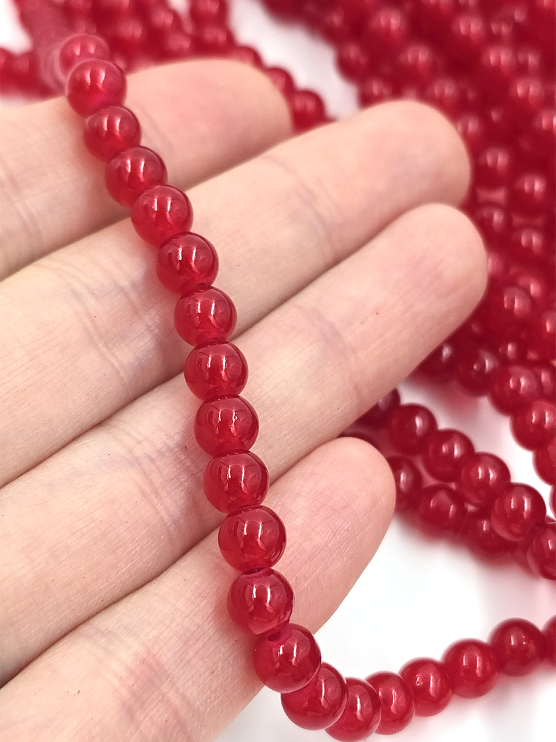 1 strand x Crimson Red Jade Imitation Round Glass Beads, 6.5mm