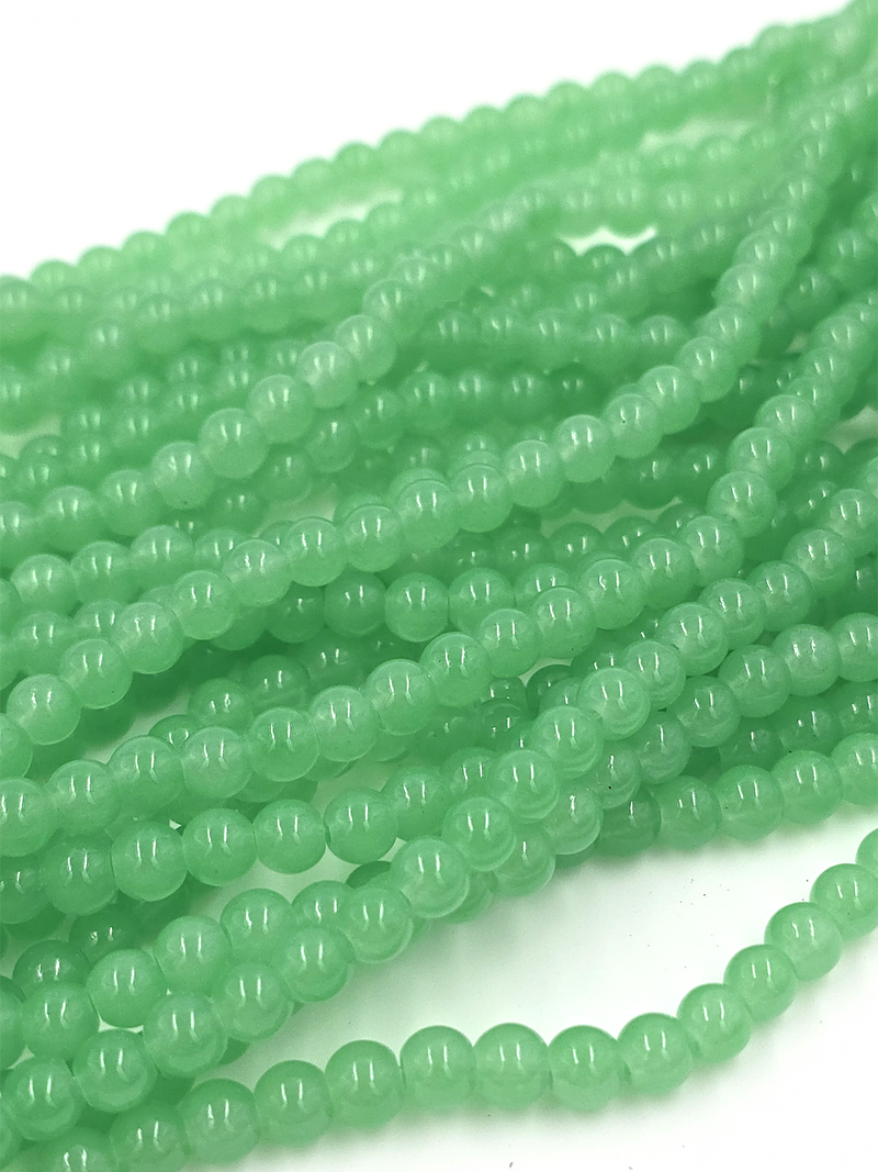 1 strand x Green Jade Imitation Round Glass Beads, 6.5mm